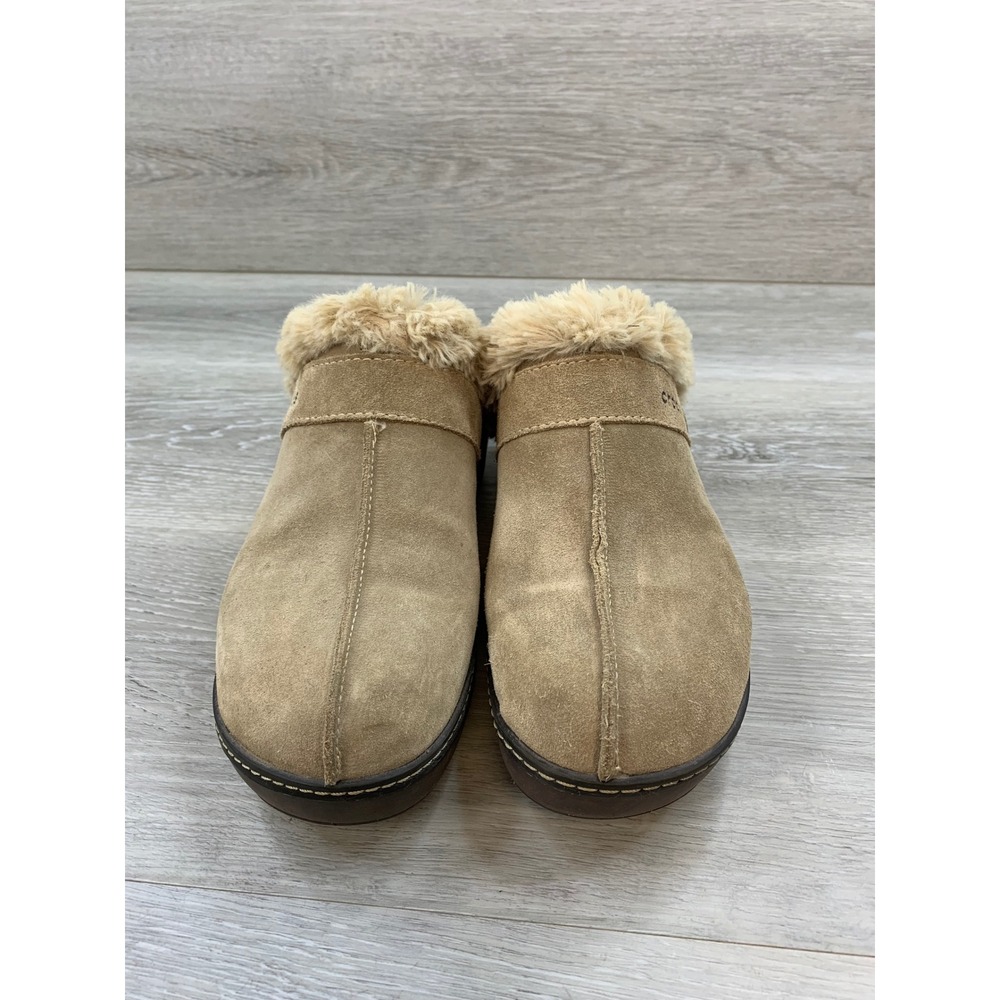 Crocs Women's Tan Suede Faux Fur Lined Clogs Mule‎ 10 Slip On Comfort Shoes - Picture 2 of 8